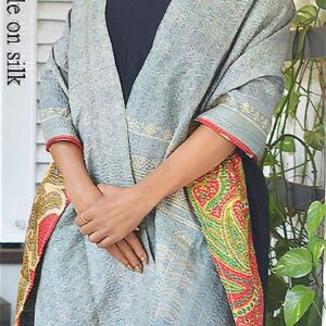 Reversible Silk Stole with Bengal Kantha work