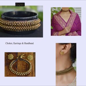 Brass beaded choker with handband and earrings