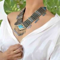 model wearing afghani alpaca necklace