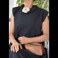 Silk bib black necklace with handmade crochet flower with black outfit