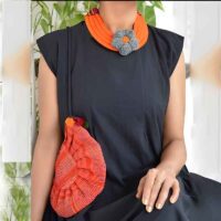 Silk bib necklace with handmade crochet flower