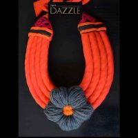 Silk bib necklace with handmade crochet flower black product only