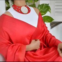 Striking Red Silk Bib Jade Pendant Necklace