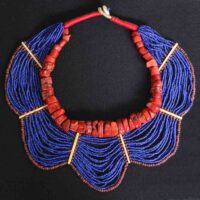 Old Naga beaded necklace inset with large coral beads