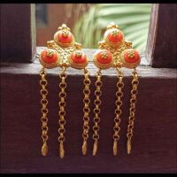 Traditional ethno Tibetan gilded brass norbu earrings