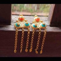 Traditional ethno Tibetan gilded brass norbu earrings