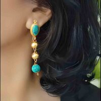 Traditional ethno Tibetan gilded brass norbu designer long earrings left 2