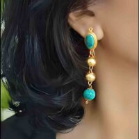 Traditional ethno Tibetan gilded brass norbu designer long earrings right