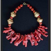Raw coral branch sticks necklace with Nepali gold beads