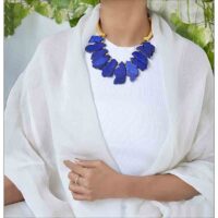 Free form lapis blue dyed quartz necklace