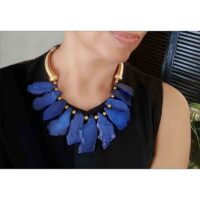 Free form lapis blue dyed quartz necklace