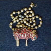 Vintage handmade brass sheep figurine pendant