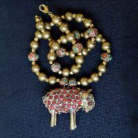 Vintage handmade brass sheep figurine pendant