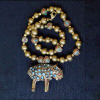 Vintage handmade brass sheep figurine pendant