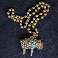 Vintage handmade brass sheep figurine pendant