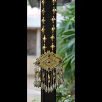 Old Turkoman gold plated pendant with oriental gold beads