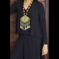 Old Turkoman gold plated pendant with oriental gold beads