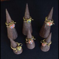 Pitcher shaped eye mosaic glass bronze Ring