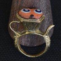 Pitcher shaped eye mosaic glass bronze Ring