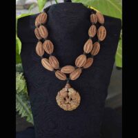 Intricate Nephrite Jade pendant with Nepali natural wooden beads