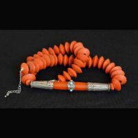 Tibetan Amber beaded pendant with Kenyan Ashanti saucer beads