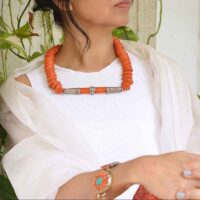 Tibetan Amber beaded pendant with Kenyan Ashanti saucer beads