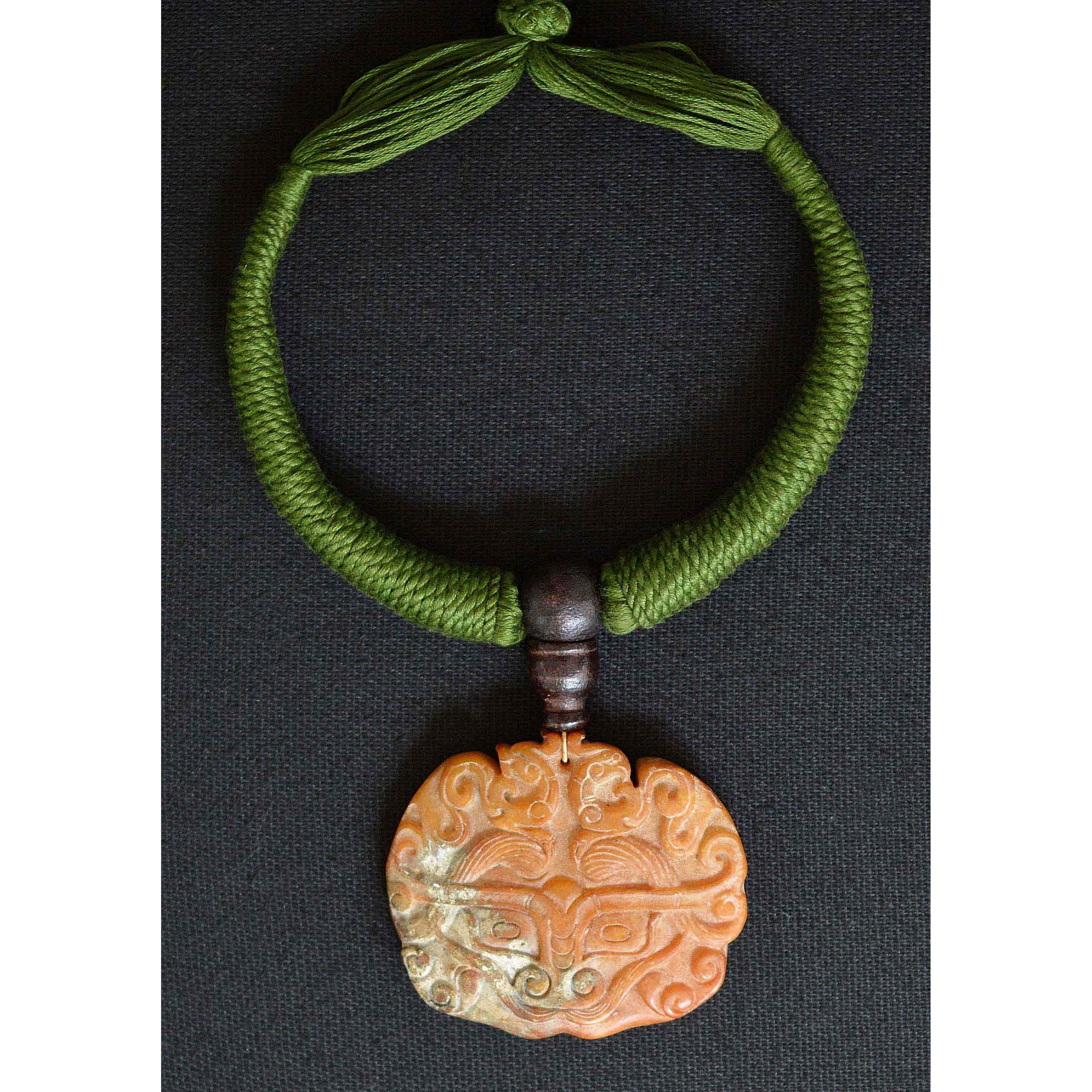 Hongshan culture old carved animal mask brown jade amulet pendant