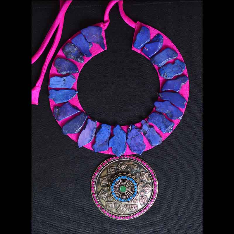Afghani Pendant with lapis blue free form turquoise slabs
