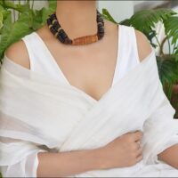 Double layered Nepali wooden beaded necklace with jade amulet DZI pendant