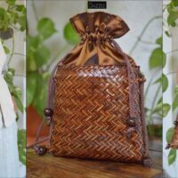 Chevron weave bucket cane bags with Thai silk top