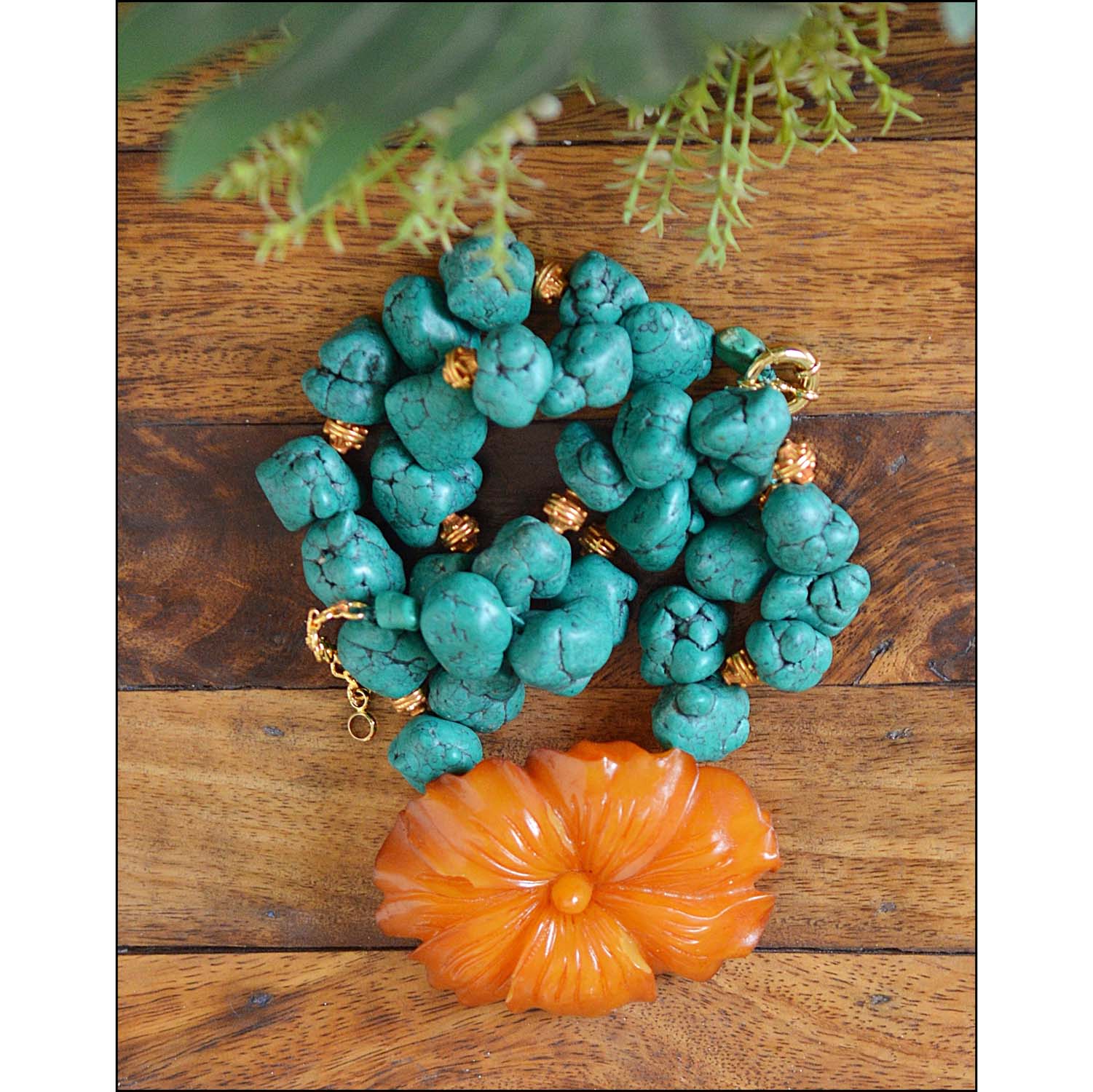 Necklace with Vintage hand carved Bakelite pendant