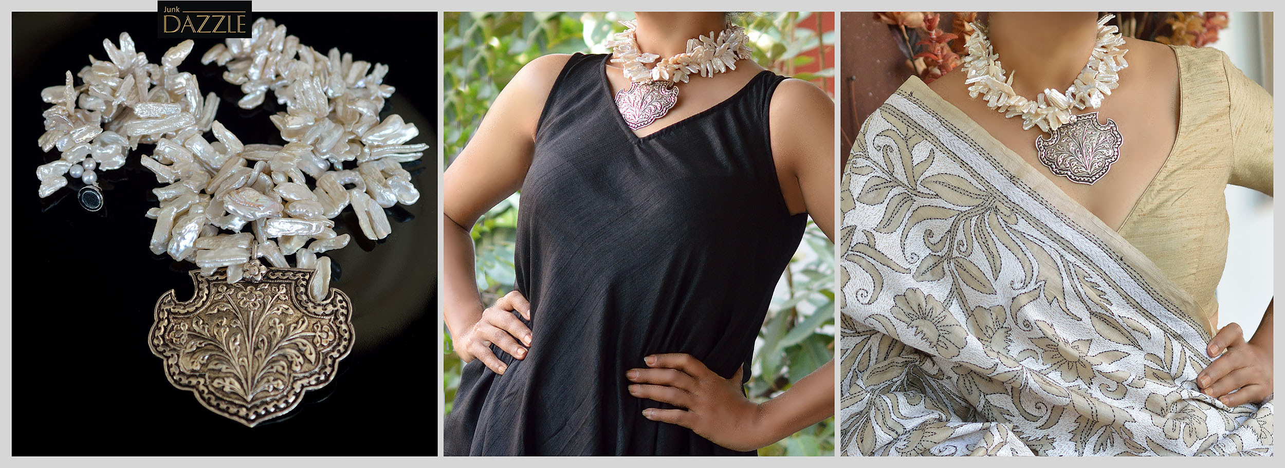 KESHI IRREGULAR FRESH WATER PEARL NECKLACE WITH SILVER PENDANT