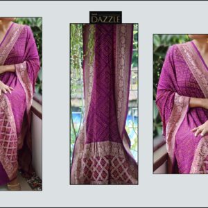 Pure Zari Purple Banarasi Rai Bandhej Dupatta