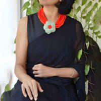 10 strands Wooden beaded necklace with handmade crochet pendant